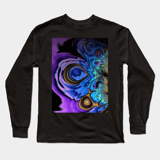 Blue and Gold Abstract Long Sleeve T-Shirt by Mistywisp